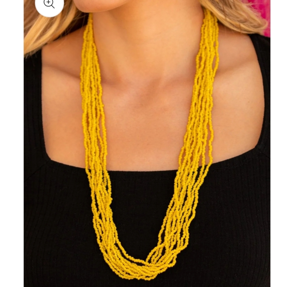 Paparazzi Congo Colada Yellow Beaded Necklace And Earrings Set New